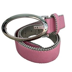 GUESS Pink Studded Belt with Silver Buckle - Size Large